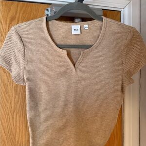 Aritzia TNA Taupe Ribbed Long Sleeve Top